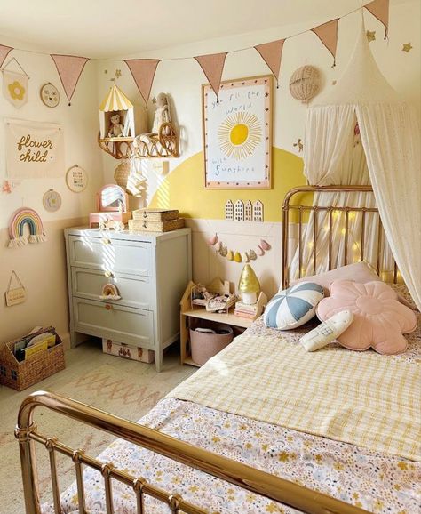 Yellow Girls Bedroom, Toddler Bedroom Girl, Toddler Girl Room, Kids Bedroom Inspiration, Toddler Room Decor, Shared Room, Toddler Rooms, Girl Bedroom Designs, Toddler Bedrooms