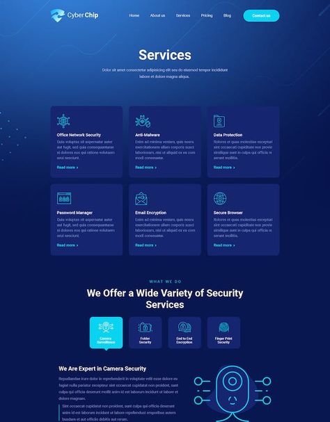 CyberChip Web Security | HTML - Design Template Place Blue Website Design Inspiration, Security Website, Web Design Inspiration Layout, Parallax Effect, Blue Website, Simple Website Design, Ui Design Principles, Unique Website Design, Personal Essay