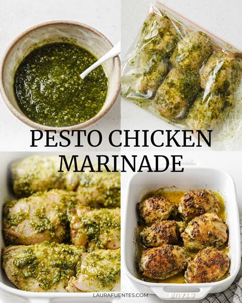 Want to infuse the delicious flavors of garlic and basil into your chicken? This pesto chicken marinade is the recipe you need! Pesto Marinated Chicken, Pesto Chicken Recipes Healthy, Pesto Chicken Marinade, Protein Marinades, Pesto Chicken Dinner, Pesto Chicken Legs Recipe, Garlic Pesto Chicken, Pesto Chicken Thighs, Lemon Pesto Chicken