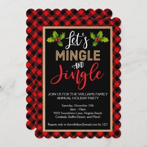 Mingle and Jingle Buffalo Plaid Christmas Party for $3.25 - Christmas Party Invitations Buffalo Plaid Christmas Party, Jingle And Mingle Christmas Party, Plaid Christmas Party, Modern Christmas Party, Jingle And Mingle, Ward Christmas Party, Corporate Holiday Party, Plaid Party, Company Christmas Party