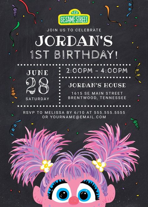 Sesame Street | Abby Cadabby Chalkboard Birthday Invitation
by SesameStreet Abby Cadabby Birthday Party, Abby Cadabby Birthday, Abby Cadabby Sesame Street, Abby Cadabby Party, Sesame Street Invitations, Chalkboard Birthday, Birthday 1st, Elmo Birthday Party, Abby Cadabby