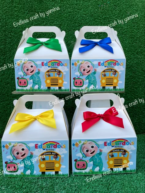 Cocomelon Treat Boxes, Cocomelon Party Favor Boxes, Cocomelon Gable Boxes, Cocomelon Favor Boxes, Coco Melon Birthday Party Ideas, Cocomelon Party Ideas, Baby Birthday Party Theme, 2nd Birthday Party For Girl, 1st Birthday Party Decorations