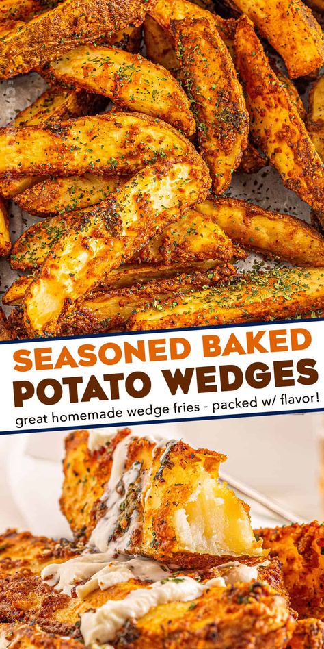 These Baked Potato Wedges are seasoned with zesty blend of spices and baked until gloriously crispy on the outside, and soft and fluffy inside! They're the perfect side dish!