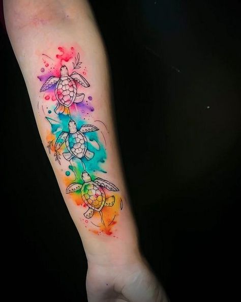 Watercolor Art Tattoo Ideas, Forearm Animal Tattoos For Women, Watercolour Wrist Tattoo, Colorful Tattoos For Women Back, Colorful Tattoo Background, Tattoos With Watercolor, Watercolor Butterfly Tattoo Design, Unique Colorful Tattoos For Women, Tattoo Ideas Colourful