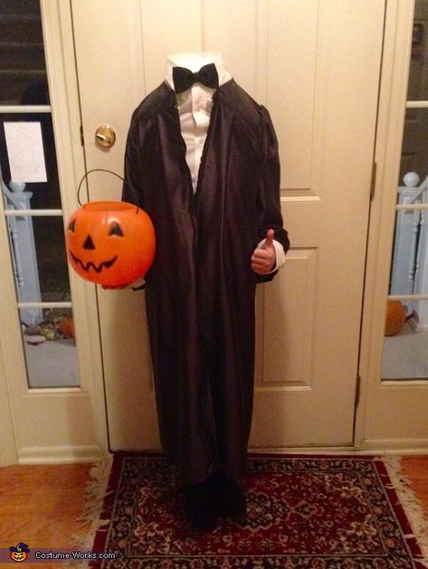 Headless Man Costume Diy, How To Make Headless Costume, Headless Person Costume, Diy Headless Horseman Costume, Regular Clothes Halloween Costumes, Headless Costume Diy, Headless Man Costume, Halloween Diy Men, Diy Headless Horseman