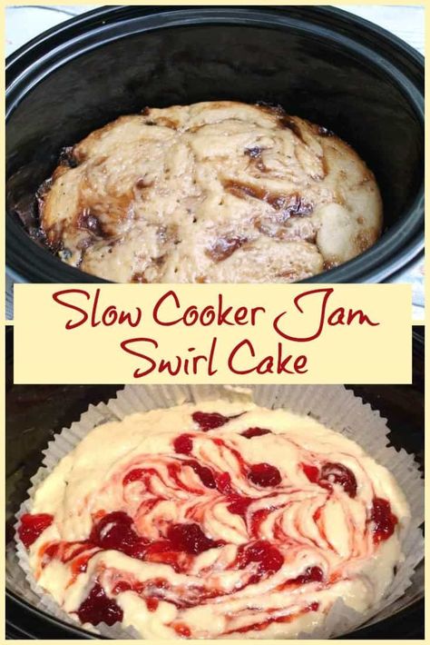 Slow Cooker Puddings, Slow Cooker Cake Recipes, Cake With Jam, Slow Cooker Cake, Slow Cooker Bread, Slow Cooker Baking, Crockpot Dessert Recipes, Slow Cooker Recipes Dessert, Swirl Cake