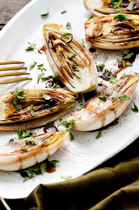 Sautéed Endive With Balsamic Butter from Florence Fabricant #endive #endiverecipe #sidedish #fallrecipe Roasted Endive, Half Recipe, Endive Recipes, Endive Salad, Autumn Side Dishes, Balsamic Reduction, Best Cookbooks, Nyt Cooking, Roasted Carrots