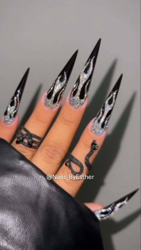 Ig Baddie Nails, Spiritual Nails, Ig Baddie, Long Acrylic Nail Designs, Baddie Nails, Goth Nails, Edgy Nails, Grunge Nails, Stiletto Nails Designs