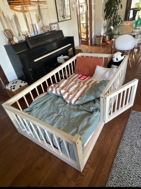 Floor Bed With Rails and Gate, Montessori Floor Bed for Toddlers, Handmade in the USA - Etsy Nigeria Montessori Floor Bed, Toddler Floor Bed, Toddler Beds, Floor Bed, Toddler Room, Kids Furniture, Montessori, Living Furniture, Gate