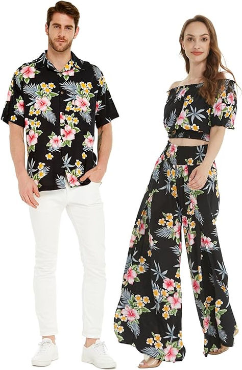 Please add women and men items to cart individually to receive the matching set. Exact Matching Outfit, Great for couple. Women pants comes in size Small/Medium, and Large/X-Large. Men shirt comes in size Small to 3X-Large. Beautiful Hawaiian print, perfect for any beach occasions or Luau parties, also great for cruise. Matching men's shirts, various women Jacketes, and boy outfits available. Tiki Outfit, Add Women, Matching Hawaiian Outfits, Luau Shirts, Hawaiian Outfits, Wide Legged Pants, Couple Fits, Hawaiian Outfit, Matching Outfit