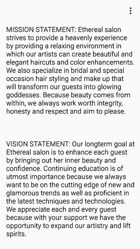 Mission & Vision statements Mission Statement For Salon, Mission Statement Esthetician, Hair Salon Mission Statement Examples, Beauty Salon Mission Statement, Clothing Brand Mission Statement, Beauty Mission Statement, Spa Mission Statement, Salon Business Plan Examples, Mission And Vision For Business