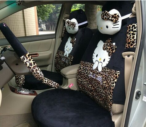 Hello Kitty Car Accessories, Hello Kitty Leopard, Hello Kitty Car, Girly Car Accessories, Car Deco, Girly Car, Cute Car Accessories, Car Inspiration, Car Steering Wheel