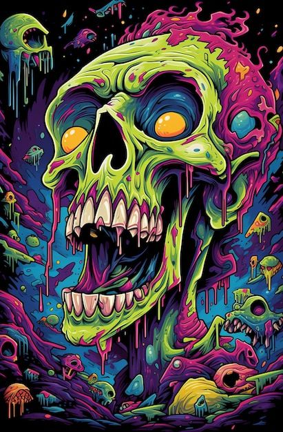 Photo zombie monster visual photo album ... | Premium Photo #Freepik #photo Zombie Live Wallpaper, Neon Zombie Art, Zombie Poster Illustration, Zombie Comic Illustration, Zombie Illustration Graphic Design, Spooky Artwork, Tournament Logo, Horror Vibes, Zombie Cartoon