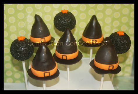 Witch Hat Cake Pops  Halloween 2011 Witch Hat Cake, Cake Pops Halloween, Halloween Cake Pops, Hat Cake, Halloween 3, Cookie Pops, Cake Truffles, Halloween Desserts, Dessert Decoration