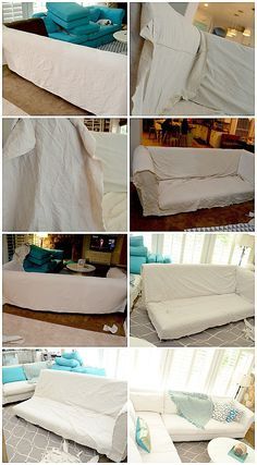 dropcloth slipcover DIY tutorial by tatertots and jello (http://tatertotsandjello.com/2013/09/make-dropcloth-sofa-sectional-slipcover.html Diy Sectional, Drop Cloth Slipcover, White Slipcover, Drop Cloth Projects, Reupholster Furniture, Diy Couch, Sectional Slipcover, Sofa Sectional, Diy Sofa