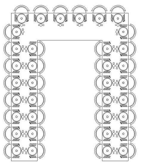 Horseshoe style seating U Shaped Wedding Seating Table Arrangements, Seating For Wedding Reception, U Shape Seating Wedding, Wedding Table U Shape, U Shape Dinner Setting, U Shape Table Set Up, Wedding Table Placement Layout, U Shape Wedding Table Layout, Horseshoe Wedding Table Layout