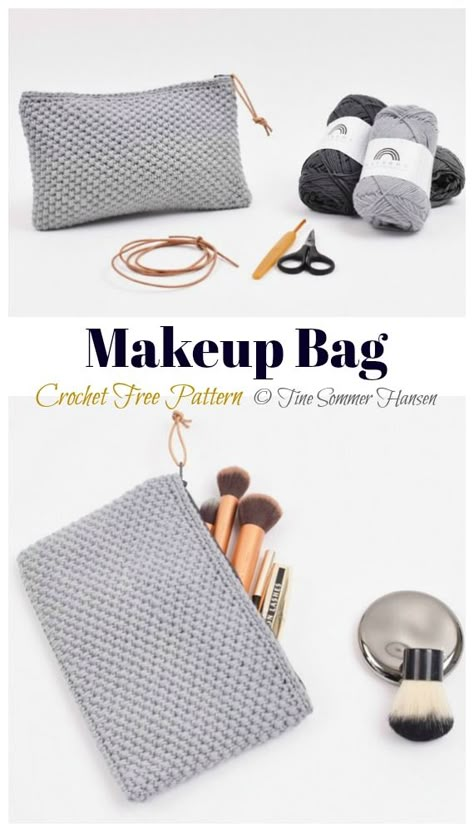 Simple Makeup Bag Crochet Free Patterns Free Crochet Makeup Bag Pattern, Knitted Bags Free Patterns Simple, Pencilcase Crochet Free Pattern, Crochet Make Up Bag Free Pattern, Crocheted Makeup Bag, Macrame Makeup Bag, Crochet Makeup Pouch Free Pattern, Makeup Bag Crochet Pattern, Knit Makeup Bag