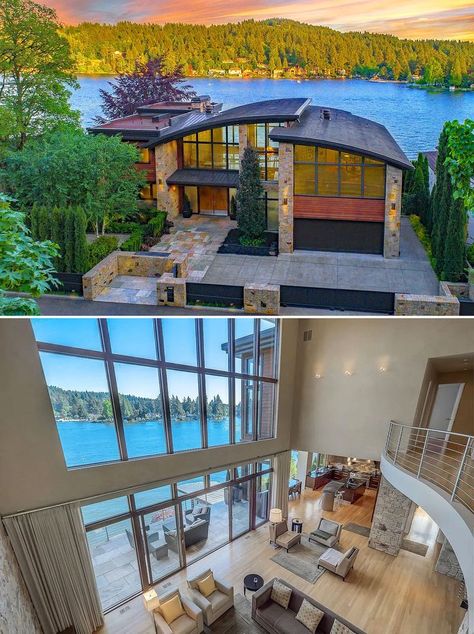 Waterfront House, Lake Oswego Oregon, House Lake, Lake Oswego, Lakefront Homes, Waterfront Homes, Window Wall, Dream Homes, Custom Home