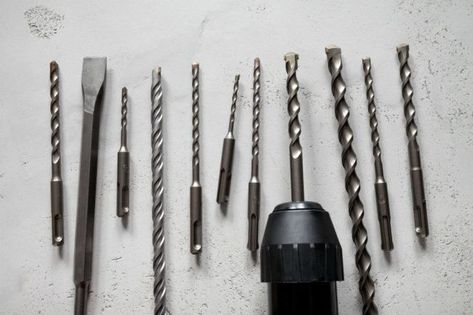 Types of Drill Bits for Hammer Drill vs. Impact Driver vs. Drill Concrete Background, Bob Vila, Fire Extinguishers, Stair Steps, Hammer Drill, Wood Fiber, Family Handyman, Impact Driver, Drill Driver