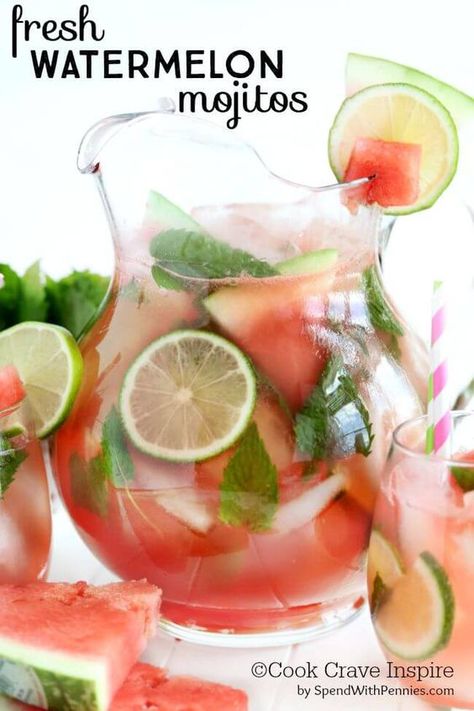 Fresh Watermelon Mojitos Tonic Cocktails, Batch Cocktail Recipe, Berry Sangria, Punch Cocktails, Watermelon Mojito, Batch Cocktails, Refreshing Summer Cocktails, Party Punch, Fresh Watermelon