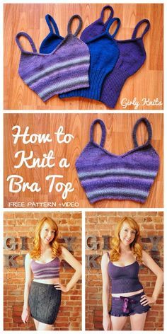 Knit Girly Bra Top Free Knitting Pattern+Video Diy Bra Top, Knit Crop Top Pattern, Knit Top Pattern Free, Knitted Top Outfit, Summer Knitting Patterns, Knit Top Patterns, Bralette Pattern, Knit Dress Pattern, Crop Top Pattern