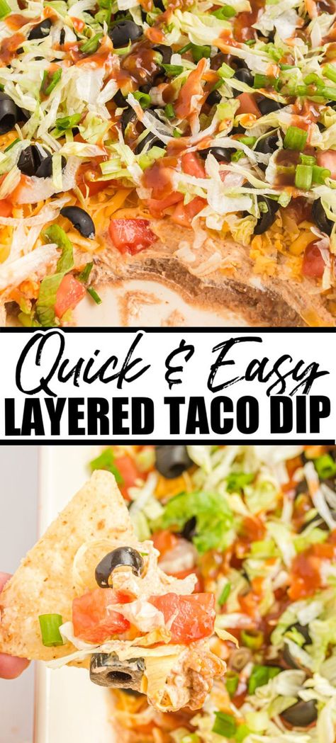 EASY taco dip recipe perfect for game day! Prep only takes minutes and it's a real crowd-pleasing comfort recipe. | www.persnicketyplates.com Cold Taco Dip Recipe, Summer Chips And Dip Recipes, Cold Mexican Dips And Appetizers, Taco Salad Dip Recipe, Tailgate Dips Cold, Taco Dip Cold, Layered Taco Dip Easy, Taco Dip With Sour Cream, Taco Dips