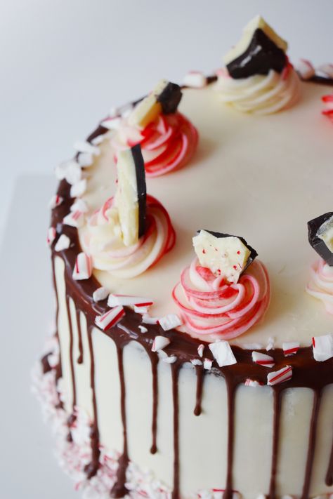 Peppermint Bark Chocolate Cake with Peppermint Buttercream Frosting — Caroline McCulloch Peppermint Bark Cake, Peppermint Buttercream Frosting, Bark Cake, Peppermint Buttercream, Chocolate Peppermint Cake, Peppermint Cake, Peppermint Candies, Amazing Chocolate Cake Recipe, Christmas Cake Designs