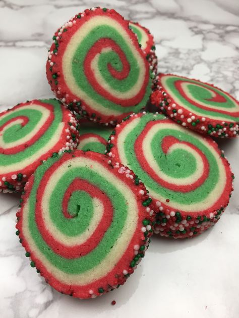 Those of you familiar with the blog these should be starting to look a bit familiar when it comes to my holidays and special occasions. We have made them for Valentines Day and Halloween, and I eve… Christmas Swirl Cookies, Swirl Sugar Cookies, Swirl Cookies, Gooey Butter Cookies, Dessert Inspiration, Coconut Biscuits, Rolled Sugar Cookies, Christmas Cookie Exchange, Holiday Snacks