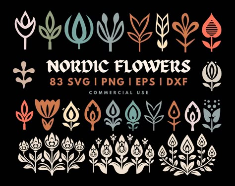 Scottish Folk Art, Flower Illustration Simple, Folk Symbols, Scandinavian Graphic, Scandinavian Design Pattern, Nordic Flowers, Folk Art Motifs, Nordic Patterns, Folk Art Home Decor