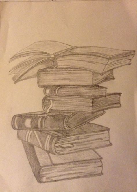 Books Falling, Reading Sketch, Fire Drawing, Drawing Books, Pile Of Books, Cute Easy Drawings, Pencil Drawing, Pencil Drawings, Easy Drawings