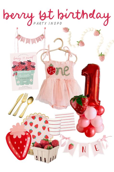 Sharing a berry first birthday theme! #berryfirstbirthday #firstbirthday Berry First Birthday Outfit Girl, Berry First Photoshoot, Some Berry Is One, Berry Birthday Party Food, Berry Sweet First Birthday, Berry Themed Party Food Ideas, Diy Berry First Birthday, Berry First Birthday Girl, Berry Birthday Theme