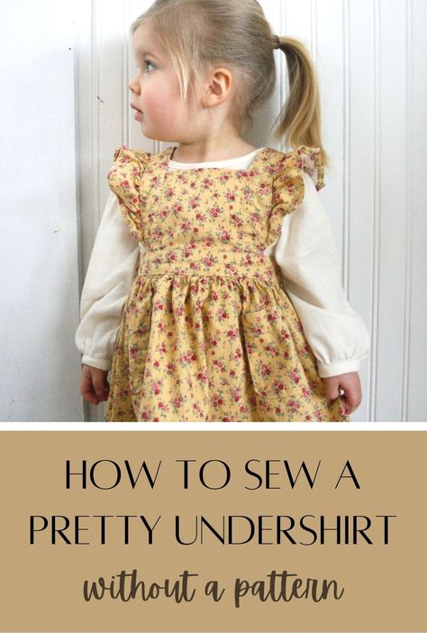 How to sew a girls basic dressy undershirt without a pattern Simple Dress Pattern For Kids, Free Kids Dress Pattern, Free Girls Sewing Patterns, Summer Shirt Sewing Patterns, Teen Sewing Patterns, How To Make Quilted Fabric, Girly Sewing Projects, Toddler Girl Sewing Patterns, Diy Baby Sewing Projects