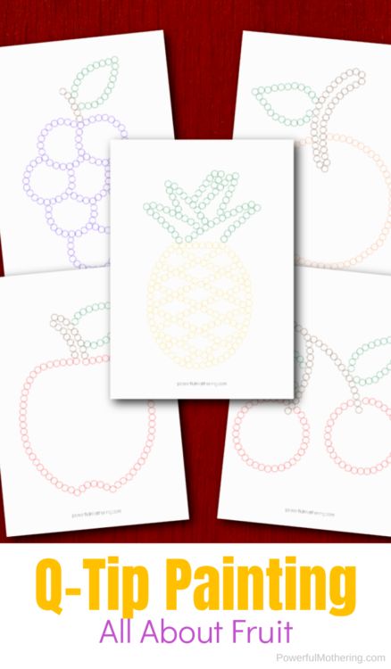 A simple set of Fruit Themed Q-Tip Painting Printables for preschoolers to help children strengthen fine motor skills and creativity while painting in a different way. #qtippainting #fruittheme #printablesforkids Q Tip Apple Painting, Fruit Activities For Kindergarten, Fruit Art Activities For Preschool, Healthy Living Crafts For Preschool, Preschool Fruit Activities, Fruits Activity For Preschool, Fruit Preschool Activities, Fruit Crafts For Preschool, Fruit Activities For Toddlers