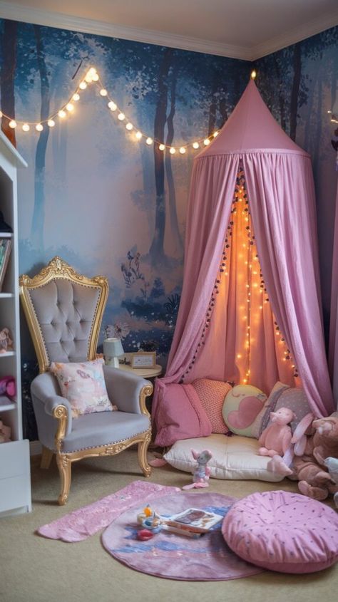 10 Magical Kids' Room Ideas for Girls: Create a Dreamy Space - AshiFinds Bed Canopy Girls Room, Fairy Bedroom Ideas For Kids, Disney Airbnb, Room Ideas For Girls, Fairytale Bedroom, Princess Bedrooms, Dreamy Space, Fairy Bedroom, Dreamy Bed