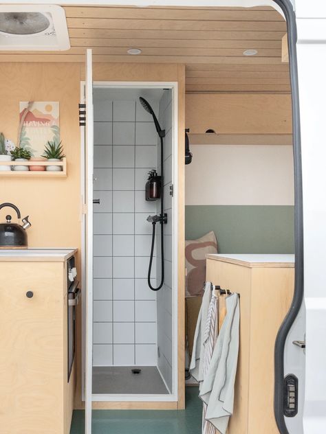 Designing your Camper Bathroom. Van Conversion Bathroom, Camper Van Shower, Camper Bathroom, Wet Room Flooring, Living Interior Design, Tiny Home On Wheels, Bus Living, Caravan Renovation, Home On Wheels