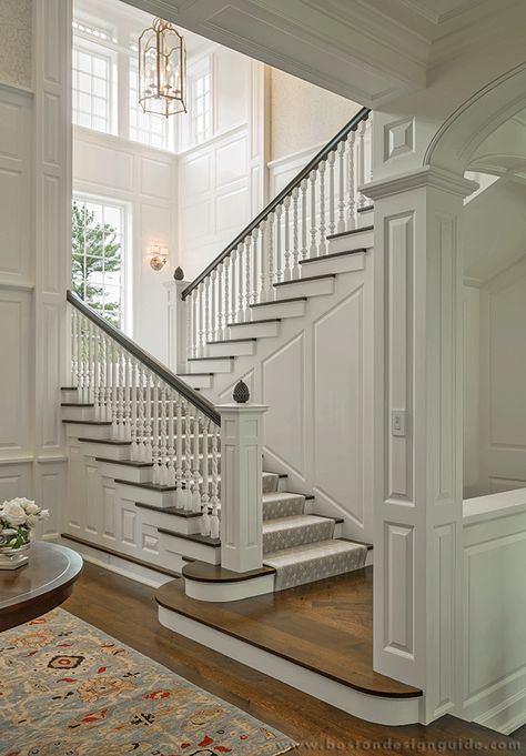 Beautiful Stairs Dream Homes, Stairs With Windows Stairways, Open Foyer And Living Room, Open To Below Staircase, Staircase Overlooking Living Room, Big Staircase Grand Entrance, Pretty Staircases, Entrance Stairs Entryway, Staircase With Windows