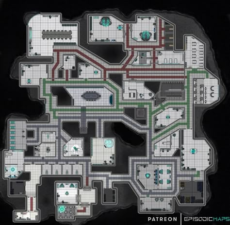 Sci Fi Dnd Map, Star Wars Battlemap, Sci Fi Map, Cyberpunk Battlemap, Sci Fi Base, Underground Dungeon, Space Map, Cyberpunk Rpg, Dnd World Map