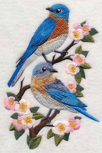 Birds Embroidery Designs, Handmade Embroidery Designs, Embroidery Transfers, Bird Embroidery, Embroidery Patterns Vintage, Brazilian Embroidery, Blue Birds, Embroidery Patterns Free, 자수 디자인