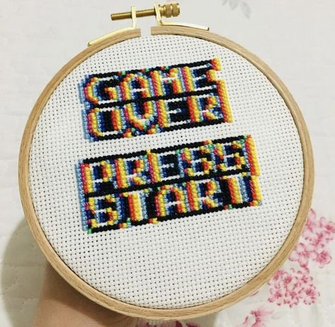 Gamer Embroidery, Gamer Cross Stitch, Embroidery Shoes, Cross Stitch Love, Embroidery Videos, Game Themes, Game Lovers, Diy Life Hacks, Diy Life