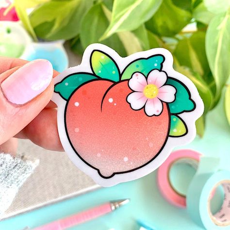 DIMENSIONS: 2.25 × 2.4 inches DETAILS: These stickers are professionally printed and are made of durable vinyl. They are waterproof and UV... Japanese Irezumi, Peach Tattoo, Fruit Tattoo, Petit Tattoo, Mini Planner, Star Candy, Coffee Photos, Backing Card, Tattoo Sticker