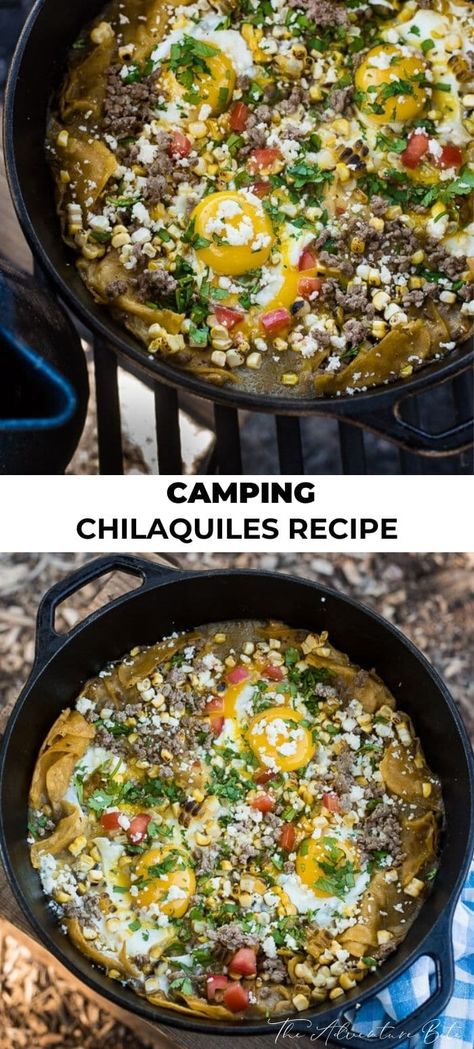 This chilaquiles recipe is so simple and comes together in a snap. Everyone who has tried this sensational recipe is hooked for life. Camper Meals, Cajun Appetizers, Camp Breakfast, Rv Food, Breakfast Chilaquiles, Backpacking Recipes, Camp Meals, Dutch Oven Camping Recipes, Camp Recipes