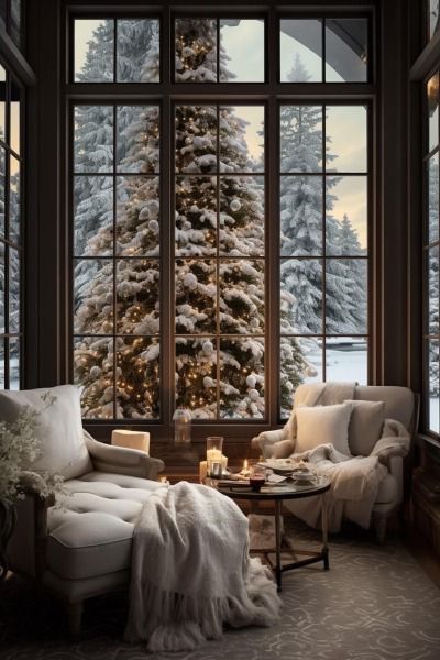 Amanda Core, Cozy Christmas Living Room, Christmas Windows, Cosy Cottage, Christmas Decorations Living Room, Christmas Room Decor, Christmas Living Rooms, Christmas Decorations For The Home, Christmas Room