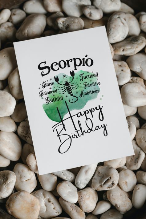 Zodiac Birthday Cards, Green Watercolor Background, Zodiac Sign Scorpio, Scorpio Gifts, Scorpio Birthday, Scorpio Zodiac Sign, Last Minute Birthday Gifts, The Scorpio, Zodiac Signs Scorpio