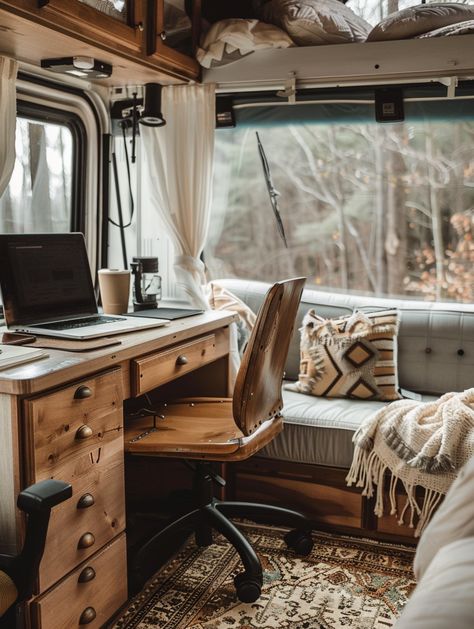 47 Remote Working RV Setup Inspo – TastyInteriors Small Camper Interior, Travel Vans, Camper Diy, Rv Interior Remodel, Small Camper, Van Dwelling, Cabin Rustic, Log Cabin Rustic, Remote Working