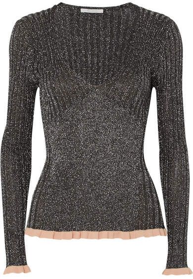 Ribbed Silk-blend Lurex Sweater - Black #totally#Chlo#designs Lurex Sweater, Knitwear Design, Women Trends, Fall Sweaters, Black Rib, Knitwear Women, Black Silk, Black Sweaters, Pullover Sweater