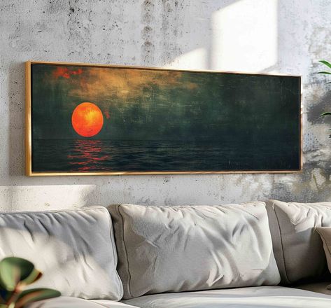 FrameOrWall - Etsy UK Wall Art High Ceilings Living Rooms, Male Living Room Wall Art, Mid Century Modern Framed Art, Vintage Print Aesthetic, Moody Boho Art, Wall Art Behind Bed Master Bedrooms, Masculine Living Room Art, Large Painting For Living Room, Horizontal Wall Art Bedroom