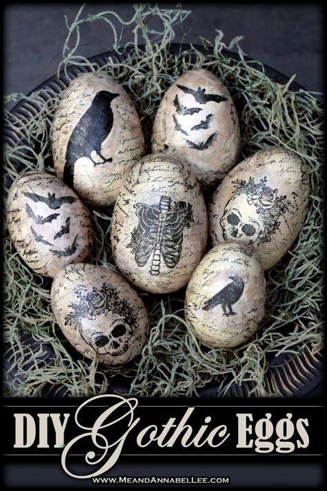 DIY Gothic Decoupage Eggs | Halloween inspired Spring Decor Gothic Diy Decor, Goth It Yourself, Decoupage Eggs, Gothic Diy, Gothic Crafts, Diy Gothic, Annabel Lee, Spooky Food, Valentines Inspiration