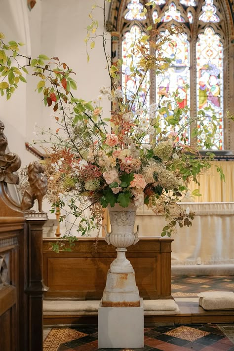 Elegant Autumn Wedding, Wilderness Reserve, Urn Arrangements, Church Wedding Flowers, Flower Urn, Church Wedding Decorations, Church Flower Arrangements, Flower Installation, Church Flowers