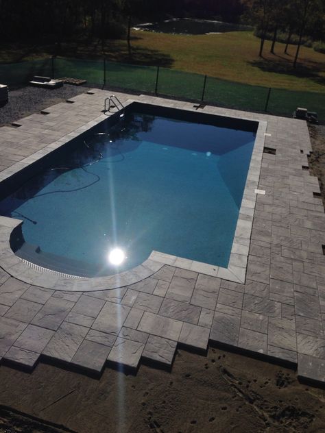 Cambridge coping in Bluestone Brick Coping Around Pool, Pools With Red Brick Coping, Bullnose Coping Around Pool, Fantasy Backyard, Cobblestone Pool Deck, Bluestone Coping Pool, Pool Surround, Lap Pool Designs, Pool Plumbing