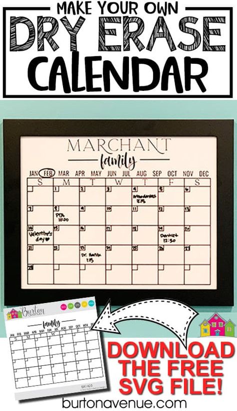 Cricut Calendar Dry Erase, Dry Erase Vinyl Projects Cricut, Calendar Svg File Free, Cricut Whiteboard Vinyl Ideas, Cricut Calendar Template, Diy Dry Erase Board Calendar, Diy Dry Erase Calendar, Diy Display Shelf, Cricut Classroom